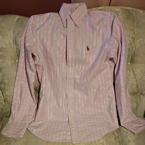 Ralph Lauren Women's Pink and White Striped Shirt